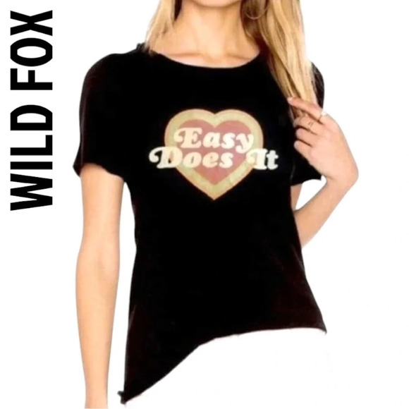 Wild Fox Black Tee. EASY DOES IT - Picture 1 of 4